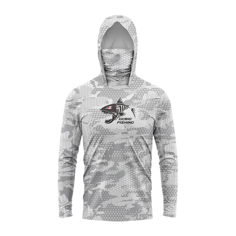 Gradient Green‑Yellow Skeleton Fish Men Fishing Hooded Shirt Built‑in Face Cover  Sun Protection Quick‑Dry Long Sleeve Tops view 4