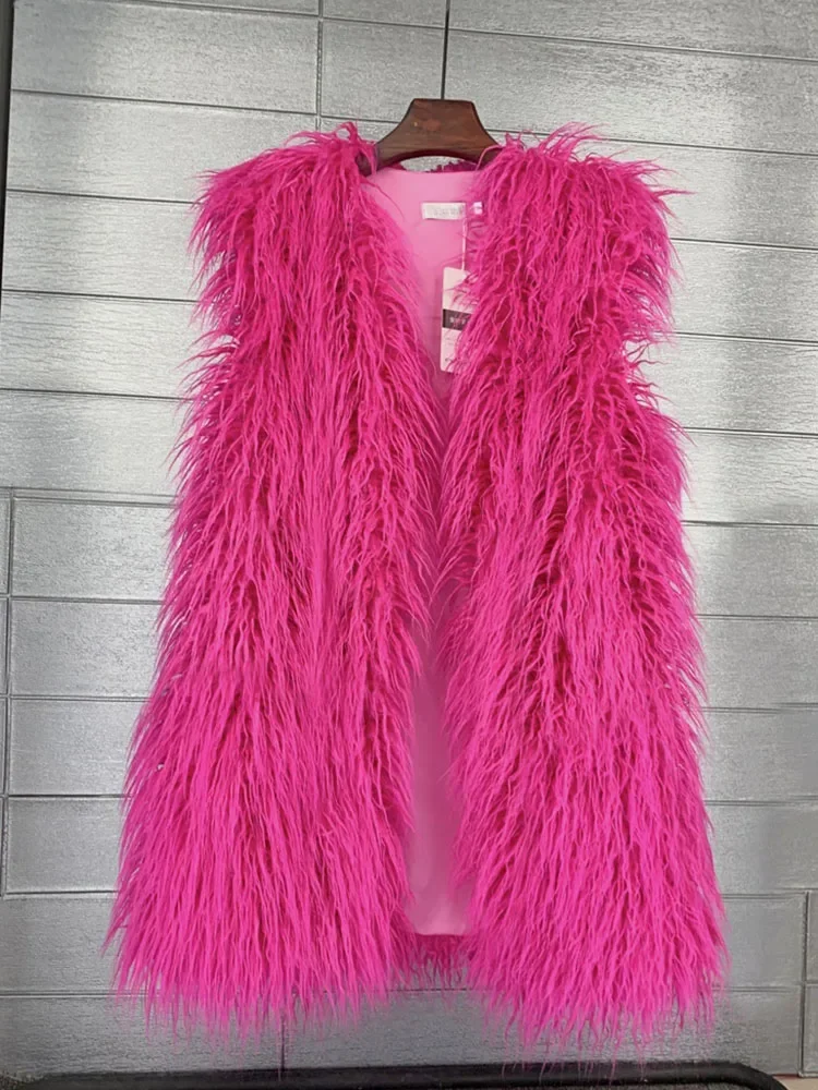 Manteaux en fausse fourrure chauds et colorés pour femmes, nouvelle veste d'automne et d'hiver, vêtements d'extérieur en fourrure, gilet Long de 75cm