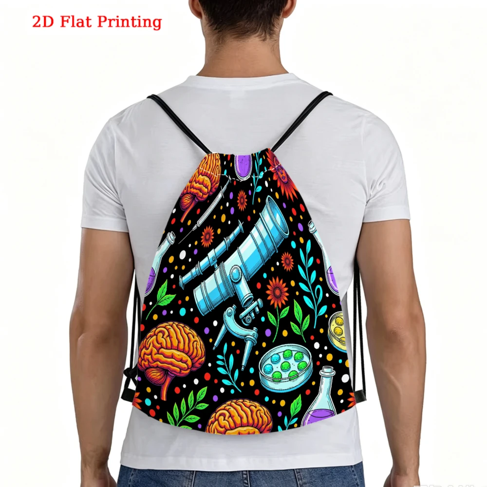 Science Brain Telescope Microscope Drawstring Backpack, Travel Shoe Bag, Fitness Sports Backpack, Outdoor Bag