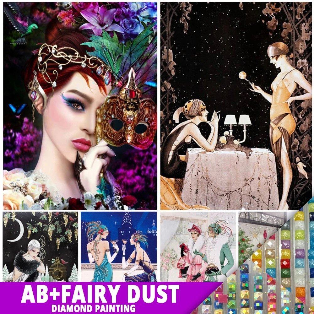 

Набор для алмазной вышивки AB Fairy Dust 5D, картина с красивым портретом женской картины, полноразмерная/Круглая Мозаика, домашний декор, подарок