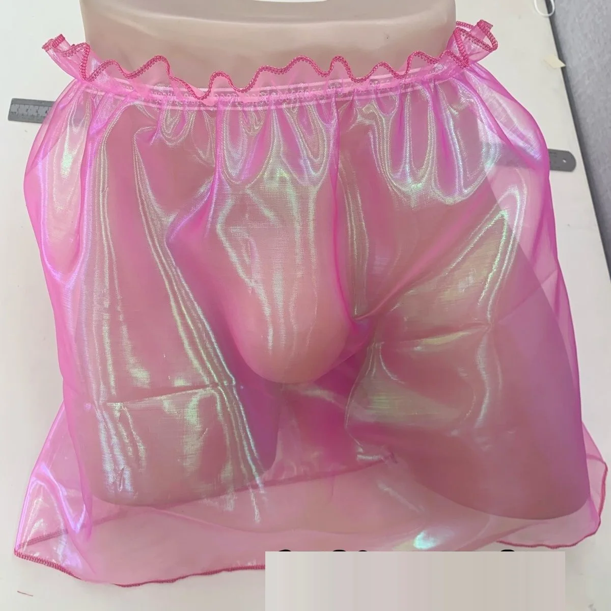 

Handmake Man Sheer Laser Pink Holographic Organza Half Skirt Elastic Waist Kawayi Cute Dolls Sexy Costumes Plus Size