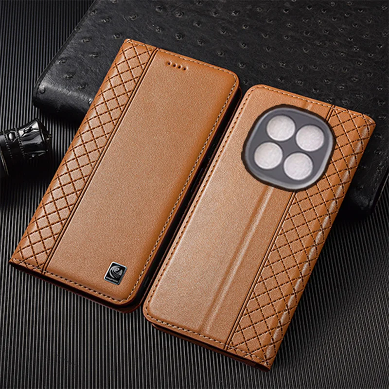 Funda con tapa de cuero genuino Napa Inner Grid para Redmi Note 12 12S 13 14 14S 15 Pro Plus Turbo 4G 5G, funda para tarjetas, a prueba de arañazos