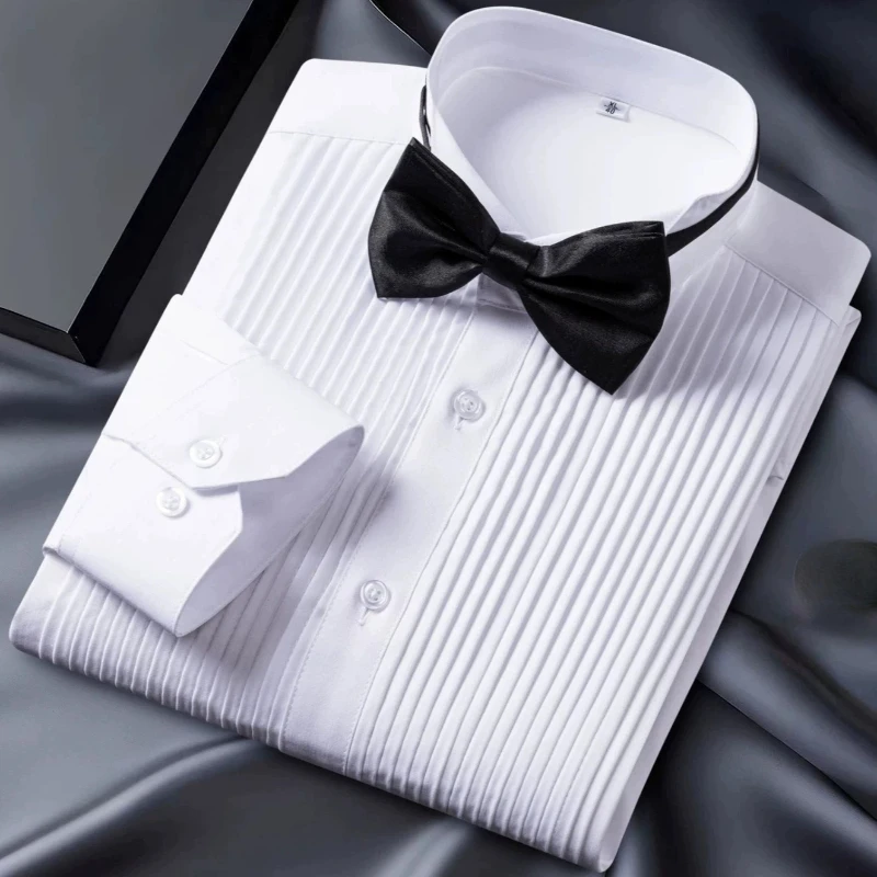 5XL Bamboo Classic Winged Collar White Black Party Dinner Wedding Bridegroom Dress Shirt Men Wingtip Tuxedo Formal With Shirts