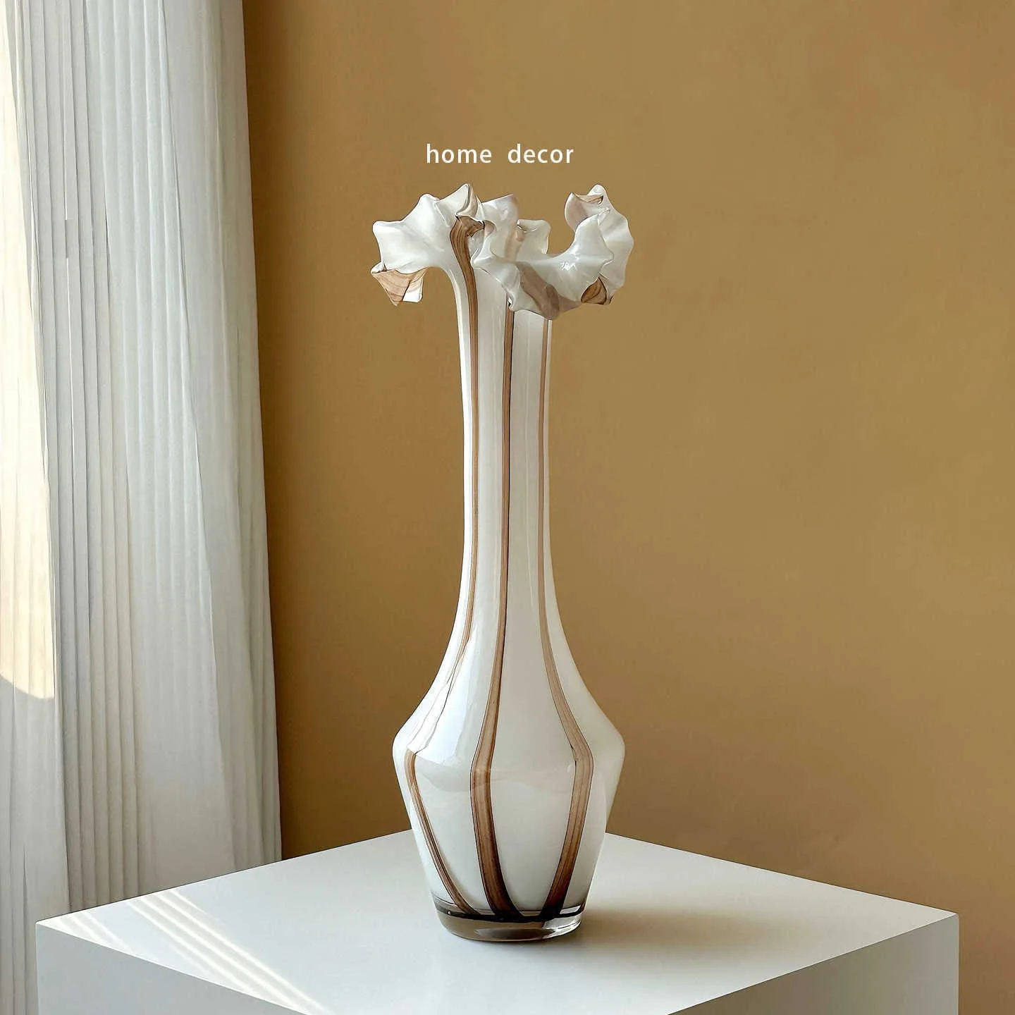 

YFY light luxury glazed striped thin neck vase flower ware ornament Bogu shelf ornament bookcase model room decoration