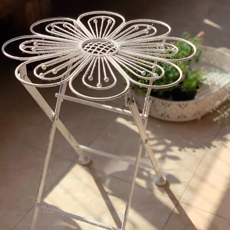 

Retro old wrought iron folding flower table and chair stool small flower stand stool beautiful mini European bonsai shelf