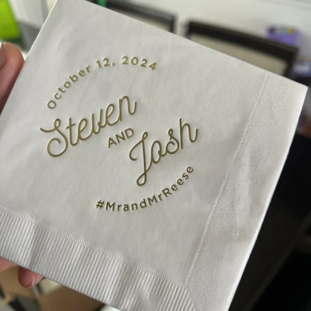 Personalized Wedding Cocktail Napkins- Modern Script Names -Engagement Rehearsal Dinner,Party Beverage Foil Stamped Napkin,50Pcs