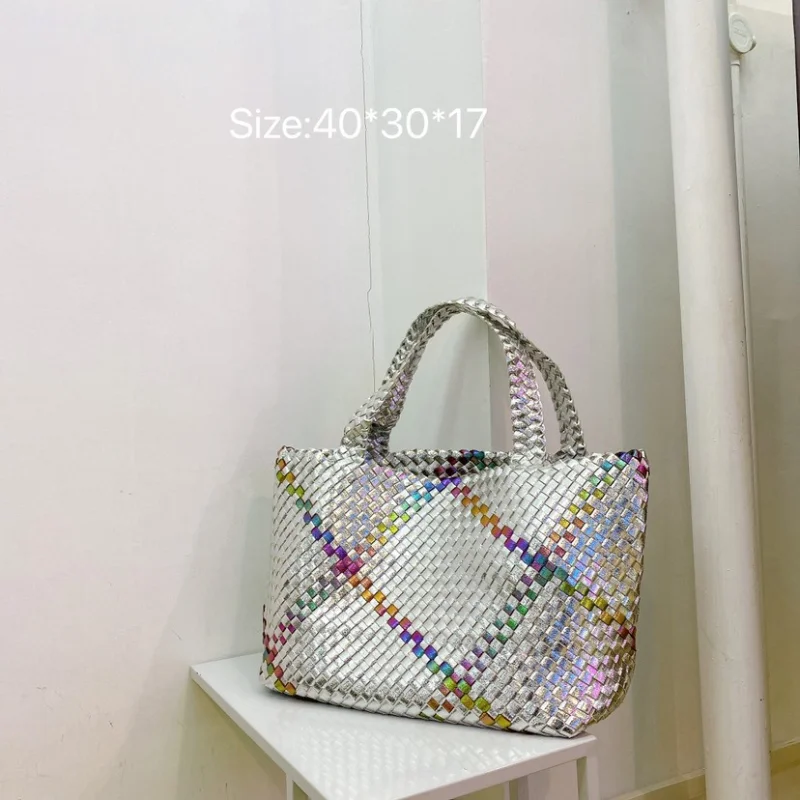 

Large Capacity ToteBag 2023 Women's Fashion Retro Colorful Woven Design Shoulder Bag Casual Versatile Commuter Shopping Handbag