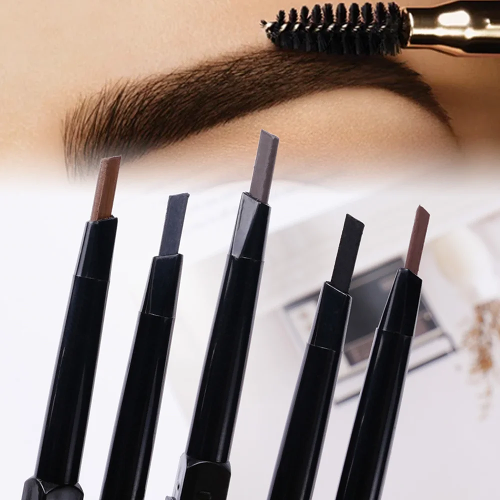 5 Colors Gold Bar Ultra Fine Triangle Eyebrow Pencil Waterproof Double Ended Brow Pencil with Brush Natural Long Lasting Makeup
