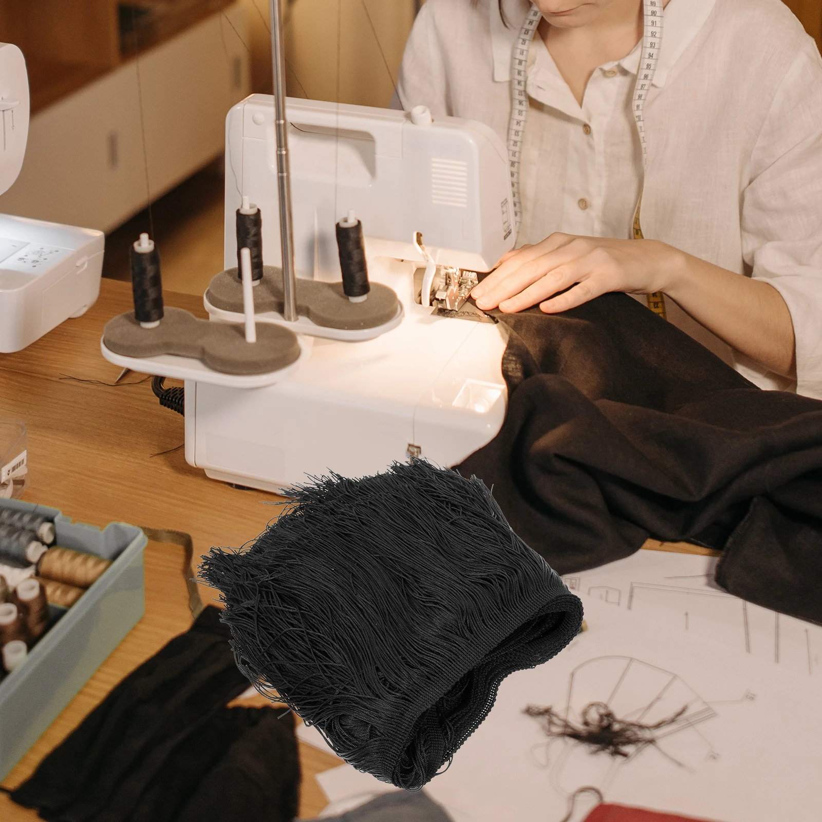 

Dress Tassel Trim Curtain Lamp Spikes Decorative Fabric Black Polyester Bright Color Cuttable Easy DIY Wedding Birthday