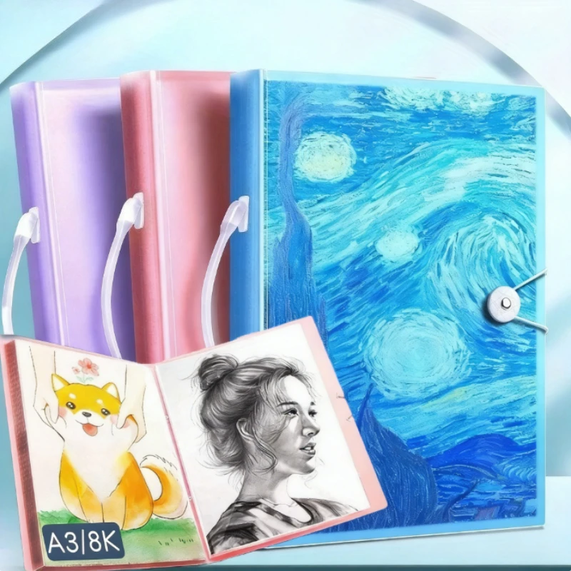 A3 Kunstportfolio 60 Dokumentenmappe, 120-seitiges Präsentationsbuch mit Griff, Blaues Nachthimmel-Design für Künstler, Dokumentenorganizer