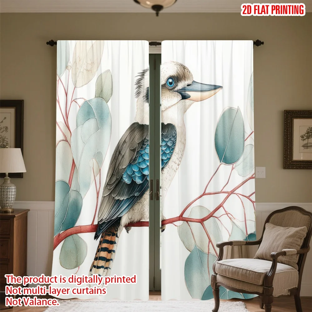 

2D flat printing 2pcs Curtain Bird on Eucalyptus Branch Digital Printed Polyester Drapes Family Party Use for Holiday Parties