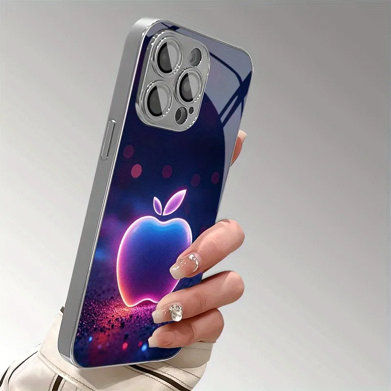 Colorful For Apple Pattern Electroplated Glass TPU Phone Case For iPhone 17 16 Pro Max 15 Pro 14 Plus 13 12 11 17 Air 16E Cover