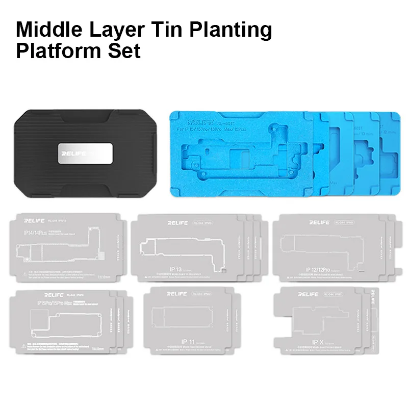 RELIFE RL-601T 22in1 Motherboard Middle Layer Tin Planting Platform for IP X-15ProMax 3D BGA Reballing Stencil Kit