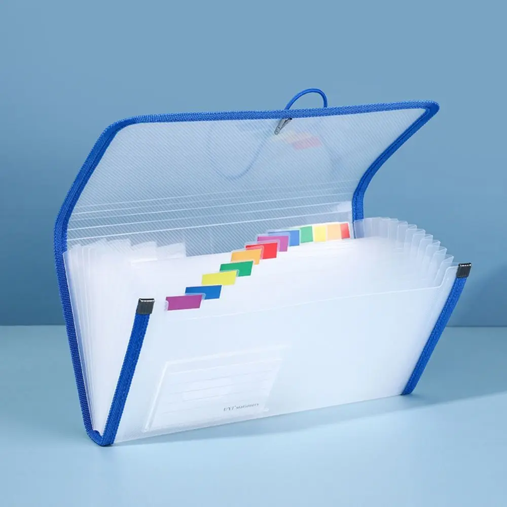 

13Pockets Receipt Storage Bag Binding Rope Colored Labels Accordian File Bag Waterproof Transparent PP Expanding File Folder
