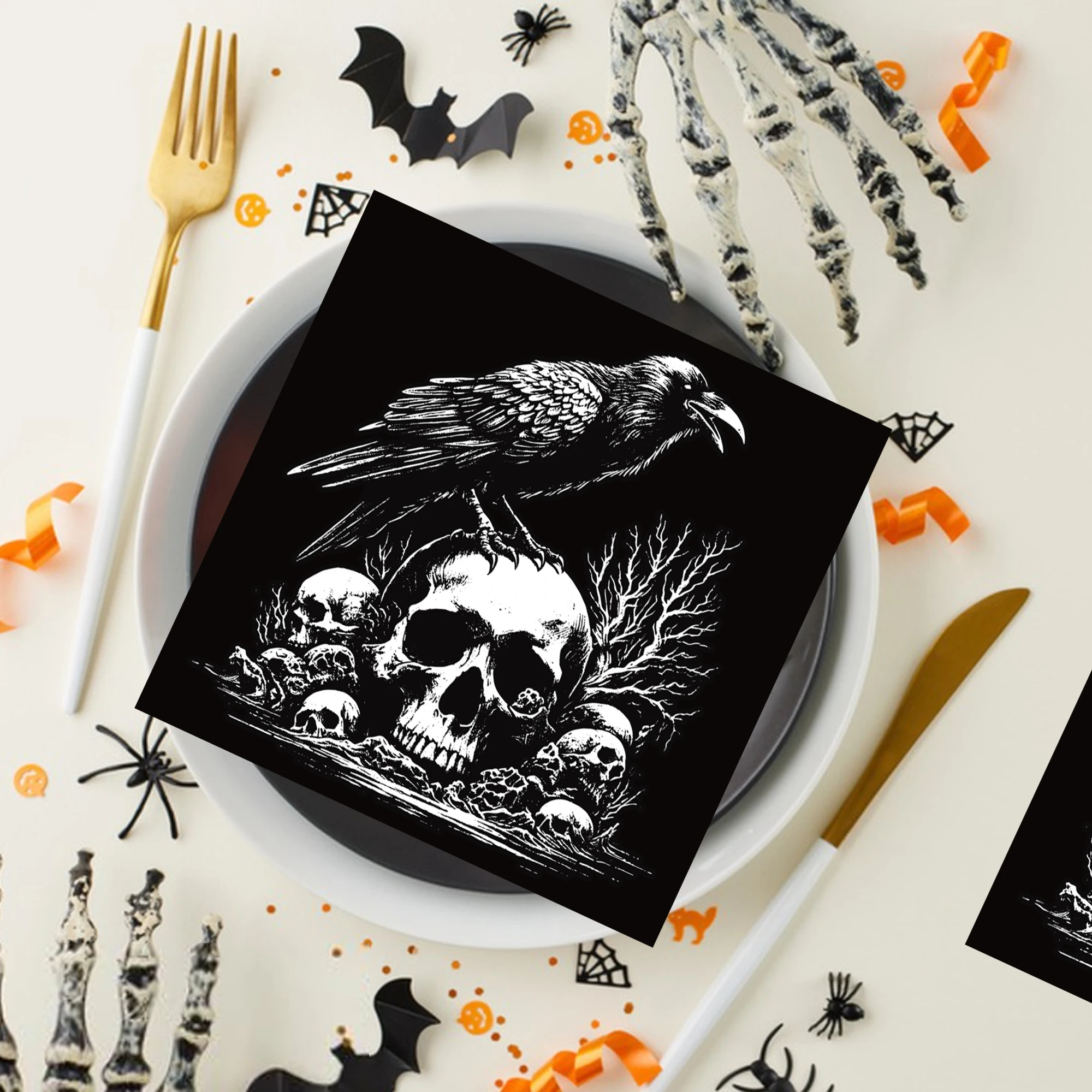 20/40 Stück Halloween-Party-Servietten, Skelett-Spinnen-Papierservietten für Halloween-Tischdekoration, Partyzubehör – Detail 10
