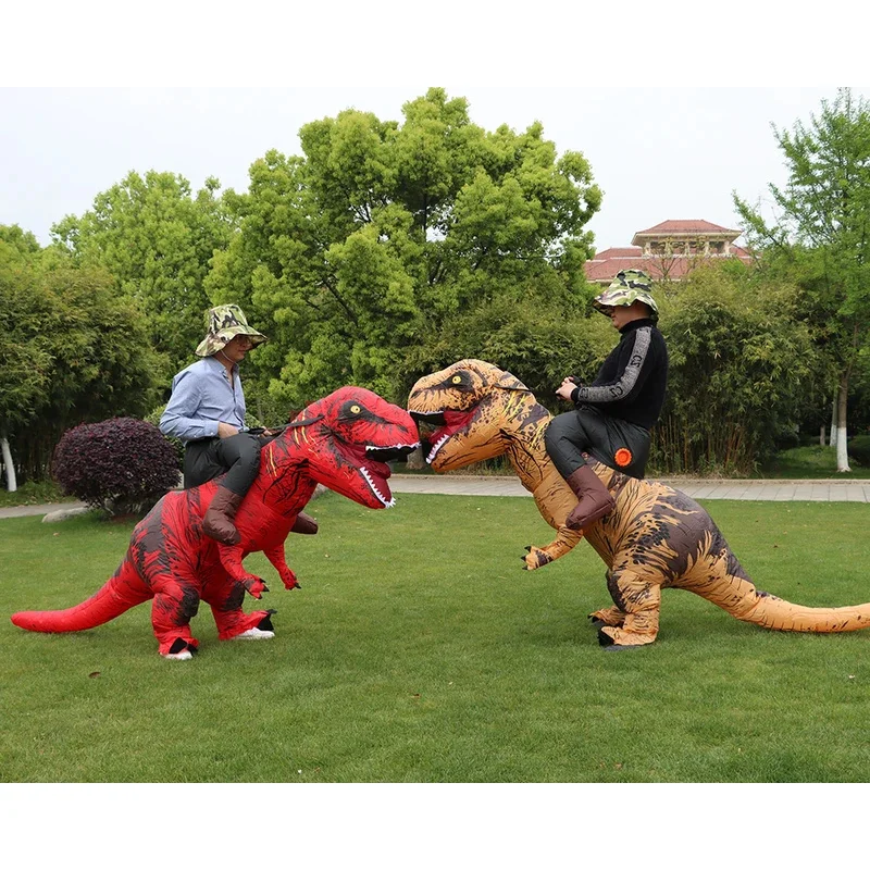 T-REX الوحش نفخ زي تفجير تأثيري ديناصور الملابس كرنفال هالوين عيد الميلاد فستان للرجل امرأة عرض الحفلات