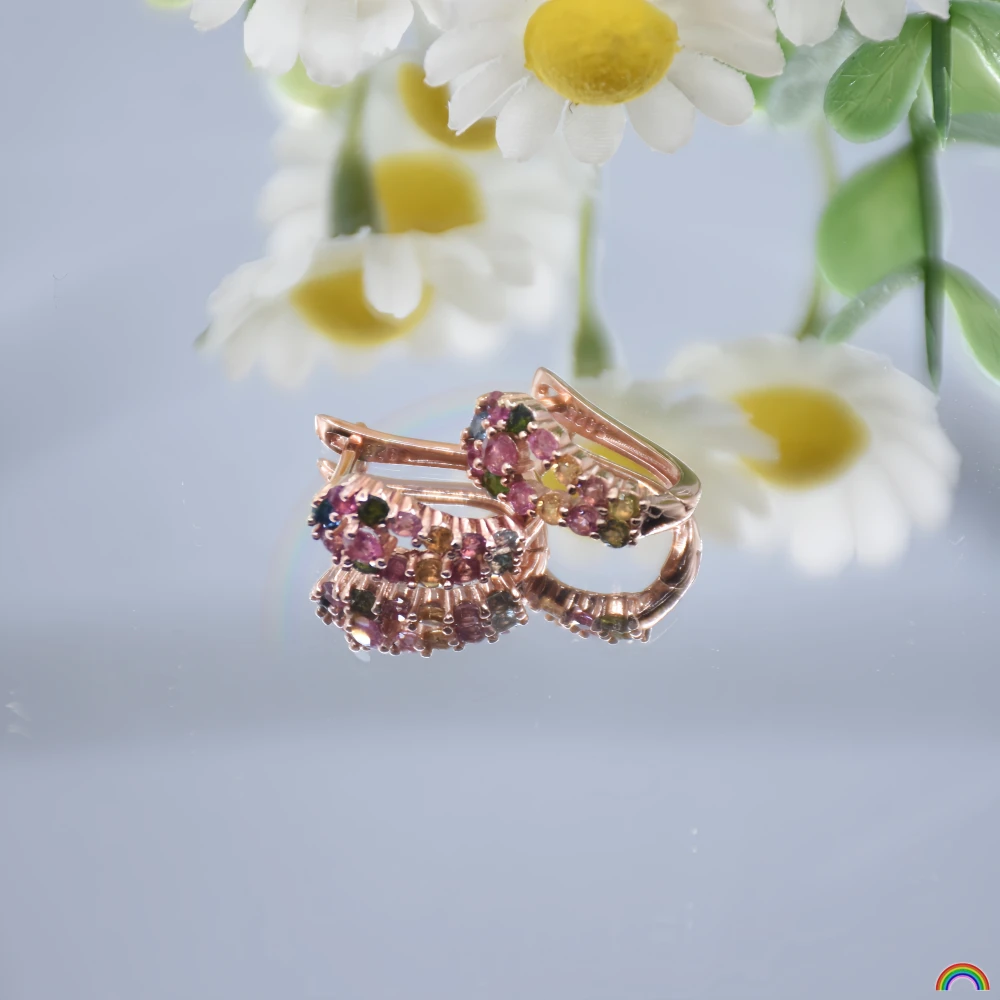 Natural tourmaline gemstone earrings with s925 ear clasp, featuring rainbow gemstones and dopamine-inspired earrings by Rwbuy