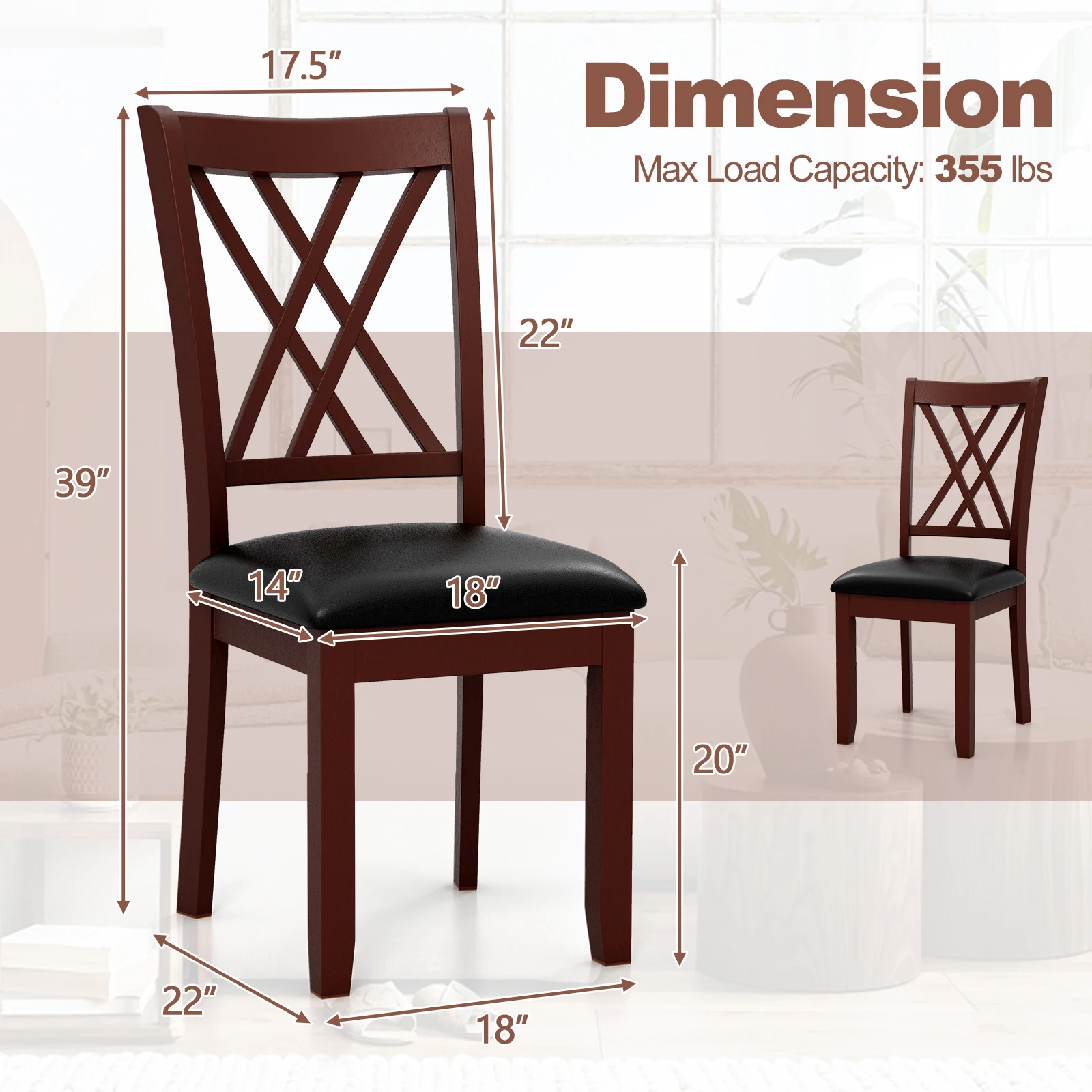 Set of 4 Dining Chair Kitchen Chair with Backrest Padded Seat & Rubber Wood Legs