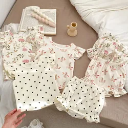 2025 New Summer Infant Baby Girls Clothing Set Flying Sleeve Cotton Printed T-shirt+PP Shorts Toddler Baby Girl Clothes Suit