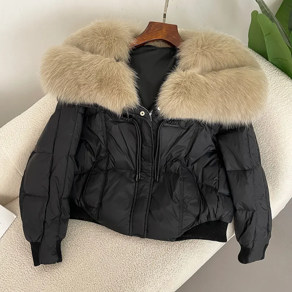 Fur Jacket Women 2024 Winter Big Real Fox Fur Collar Natural Thick Warm Duck Down Coat Short Outerwear Streetwear Loose