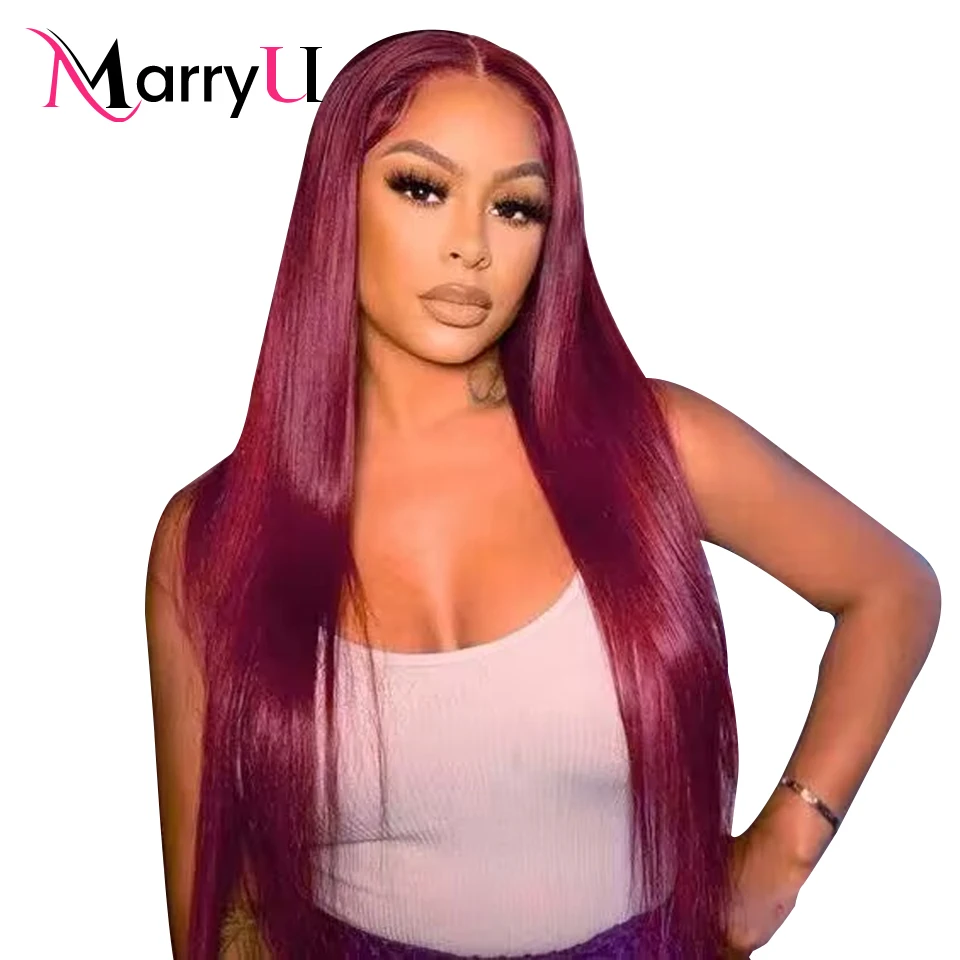 

MARRYU Hair 6X4 Wear And Go Wig Glueless Straight 99j Burgundy Lace Front Human Hair Wig Colored Pre Cut PrePlucked Closure Wig