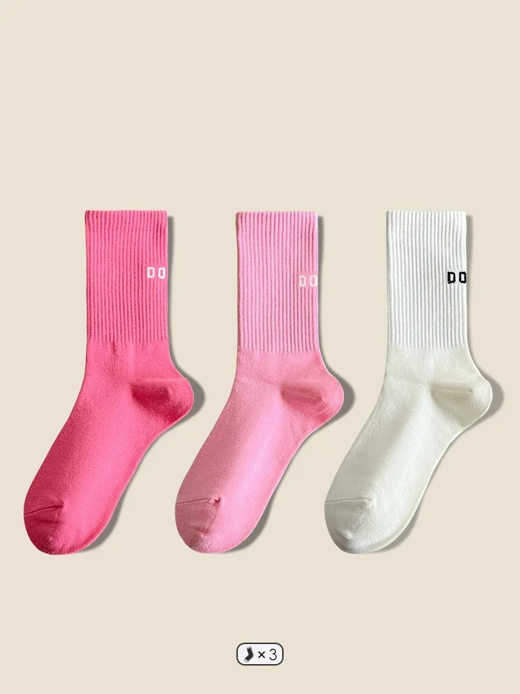 1/3 Paar Modische Damensocken mit Schriftzug, mittellange Socken für Frühling und Herbst, Netzstoff, rote Baumwoll-Sport- und Streetwear-Socken