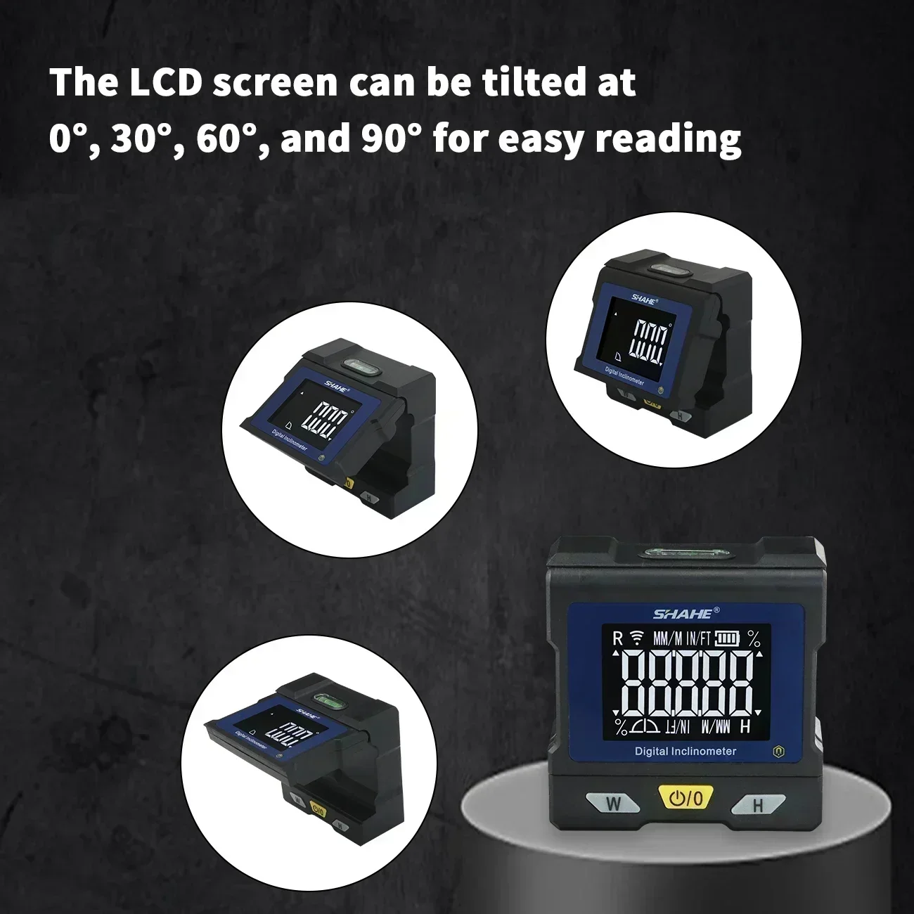 SHAHE Digital Angle Gauge Protractor Inclinometer With Flip Up Display Bubble Level Box Measures 4*90 and 2*180 Degree Ranges