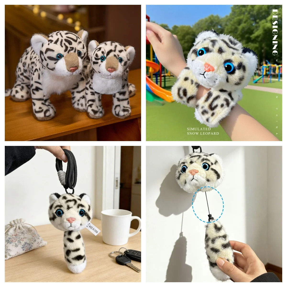 

Snow Leopard Plush Toys Simulated Leopard Stuffed Doll Keychain Snap Bracelet Backpack Pendant Home Decor Toys Birthday Gifts
