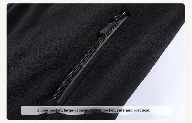 USB-Heizweste für Herren und Damen, elektrische Thermojacke, Polarfleece, Stehkragen, winddicht, reflektierender Reißverschluss, Outdoor-Sport – Detail 25