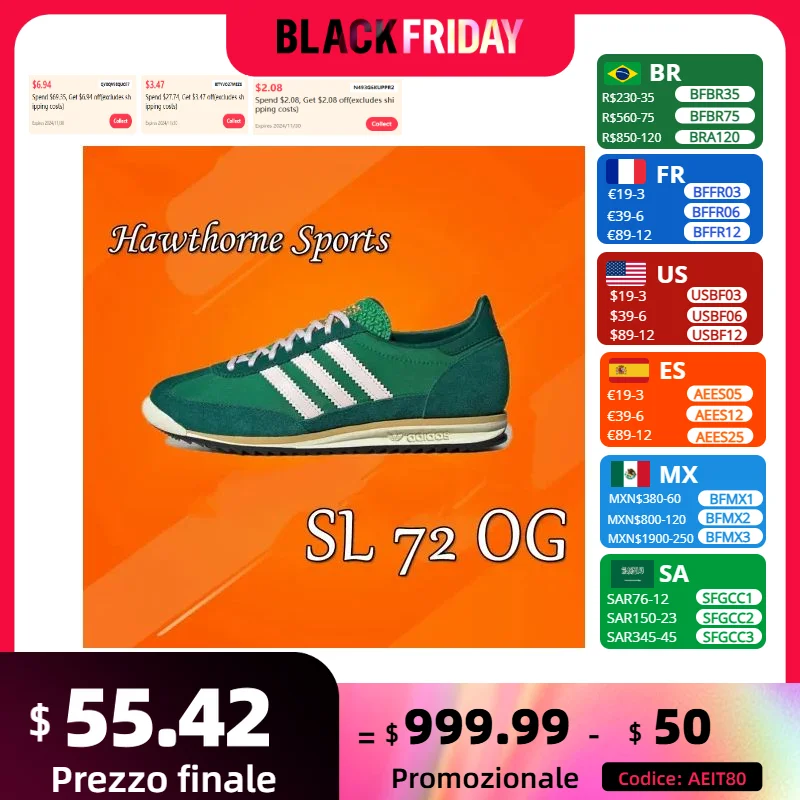 Adidas Original SL 72 OG Men's and Women's Running Shoes Non-slip Wear-resistant Casual Sneakers Premium Mystery Green