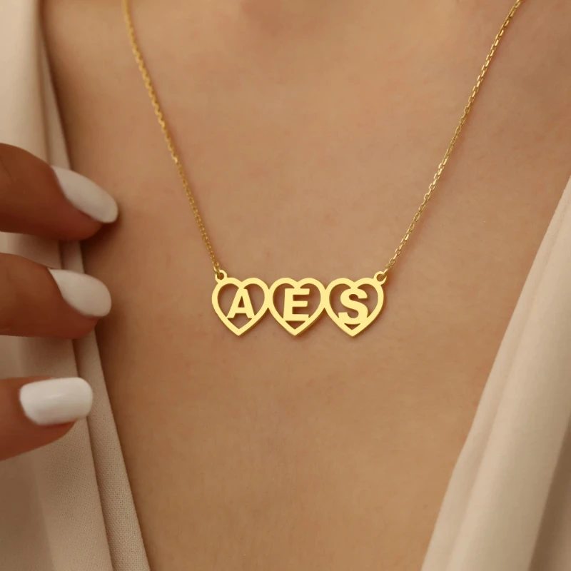 

Customized three letter heart-shaped necklace stainless steel letter necklace as a gift for her,