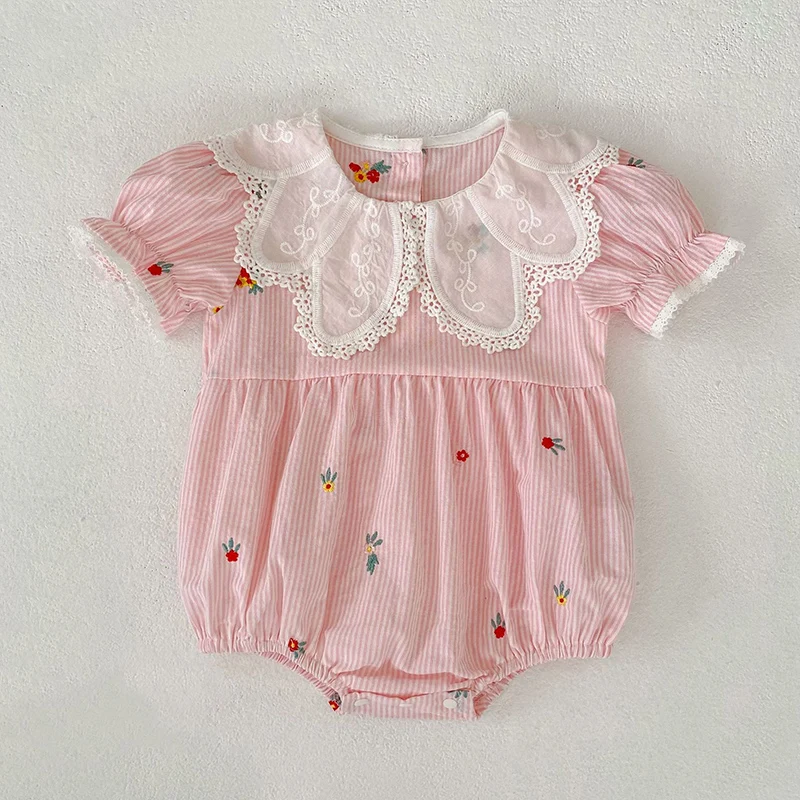 

Новый летний комбинезон для новорожденных девочек 0-24 месяца, 2026 года, с коротким рукавом, из хлопка, с принтом, комбинированный, для малышей