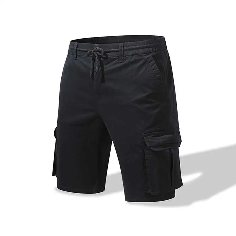 Calça casual solta monocromática masculina, algodão puro, multi pock cargo, calça elástica esportiva de alta qualidade, verão