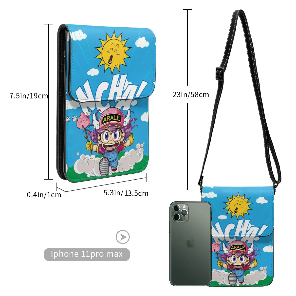 Cute Arale Hoyoyo Dr Slump Small Cell Phone Purse Leather Card Holder Stylish Girl Cartoon Dr.Slump Crossbody Bag Portable