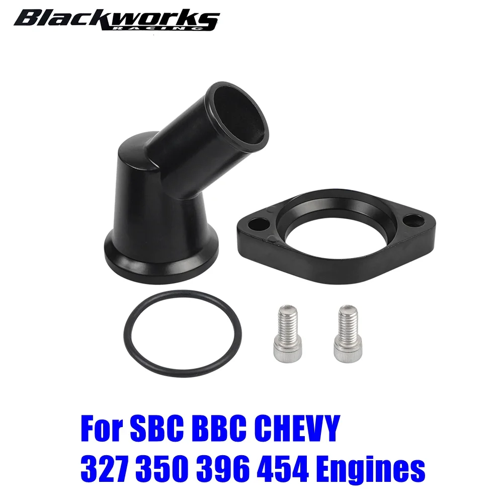 

45° Water Neck Swivel Polished Water Neck Thermostat Casing 1Set For SBC BBC CHEVY 327 350 396 454 Engines Black Aluminum