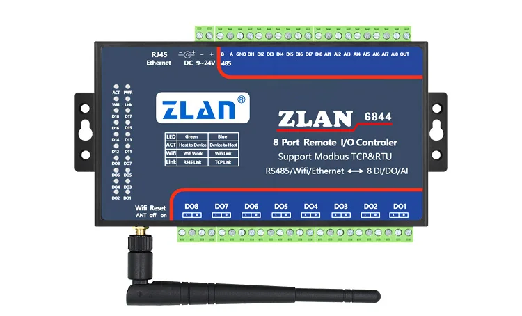 Zlan6844 Rs485 Wifi Ethernet Rj45 8channel Di Ai Do Rs485 Modbus I/o modul Rtu Data kolektor pengendali jarak jauh modul papan