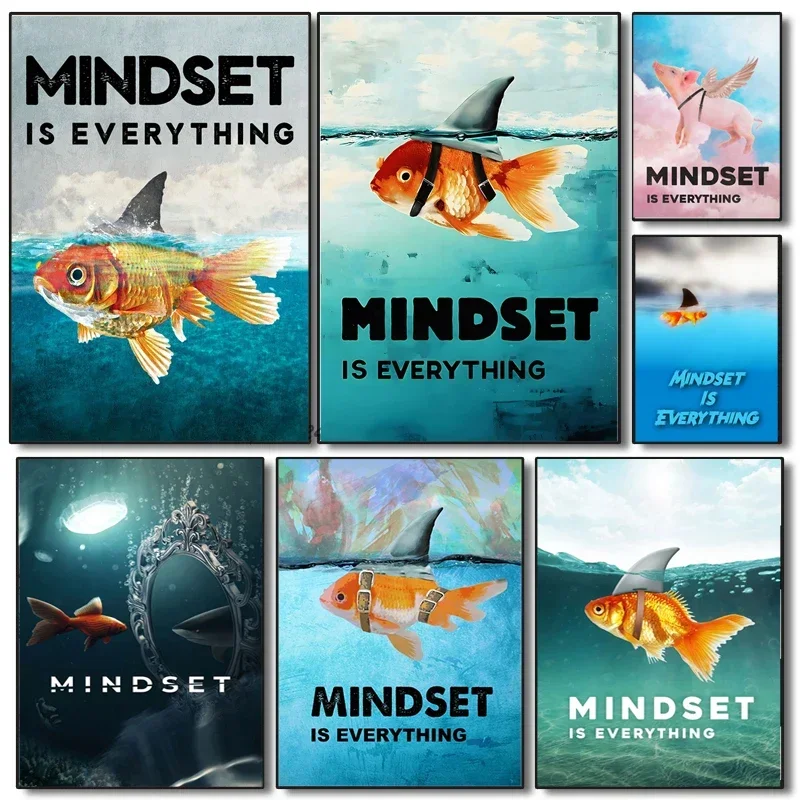 Mindset Is Everything Shark Fish Pictures Wall Art Canvas Painting Motivational Nordic Poster For Living Printed Home Decor