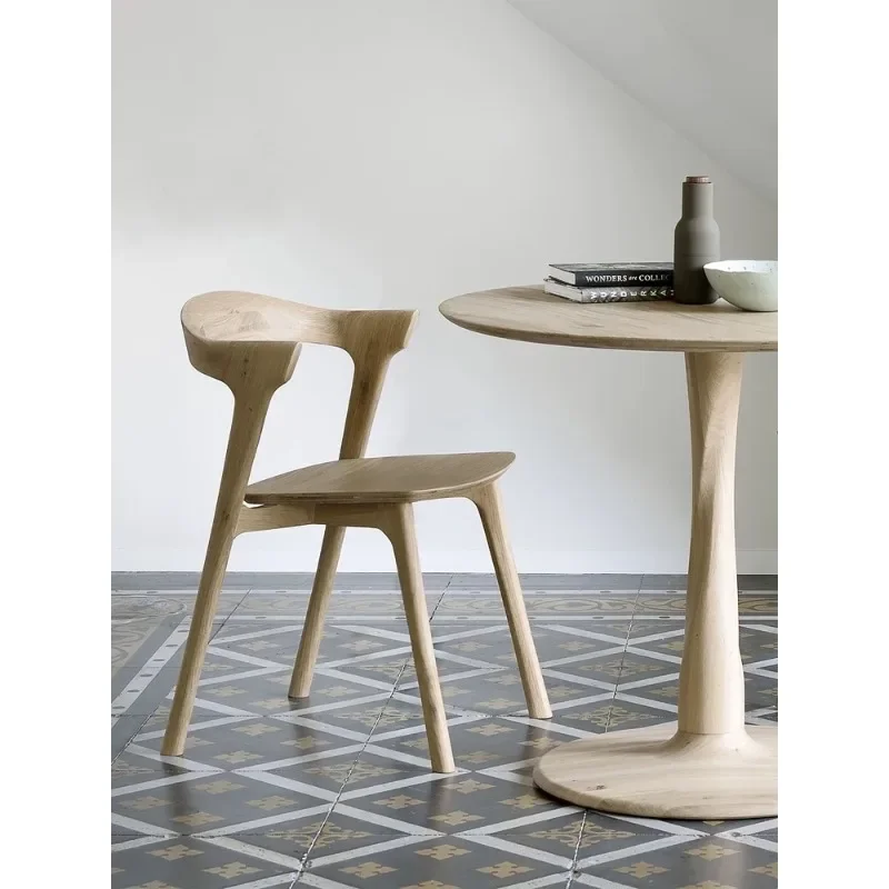 Nordic oak solid wood dining chair simple modern wabi sabi medieval expression chair log color
