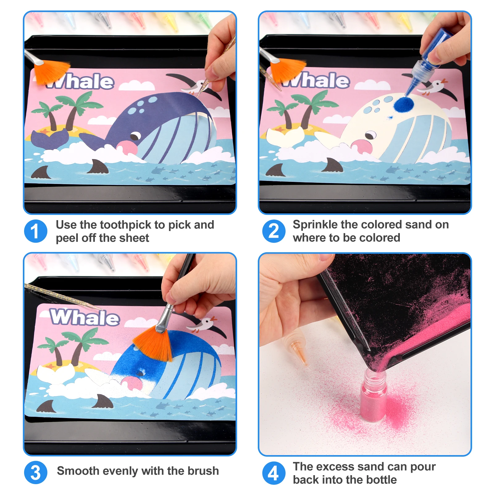 DIY Sand Painting Craft Sand Art Kit 12 Animals Sand Painting Cards 14 Color Educational Toys Montessori Toys For Kids Gifts