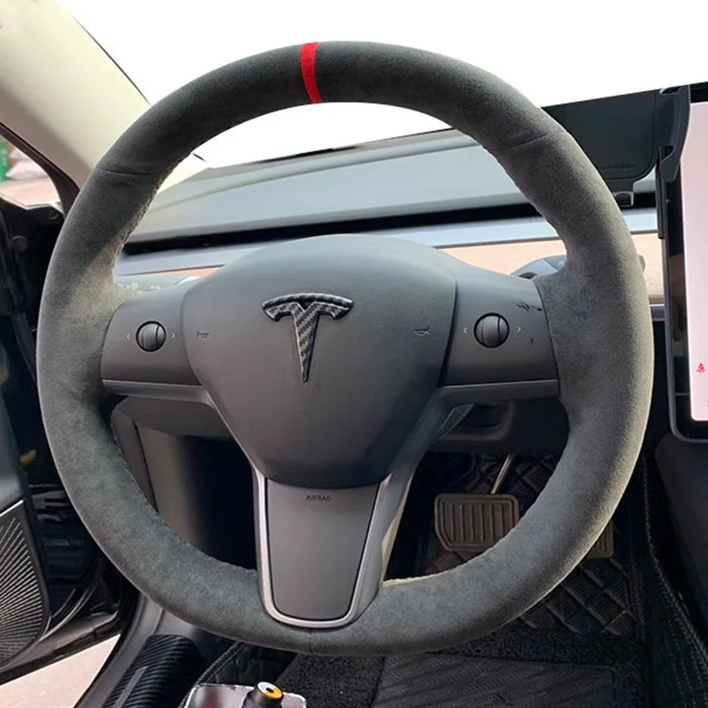 Hand-stitched non-slip suede Car Steering Wheel Cover For Tesla Model 3 2015-2022 Y 2018-2021 Automotive interior accessories