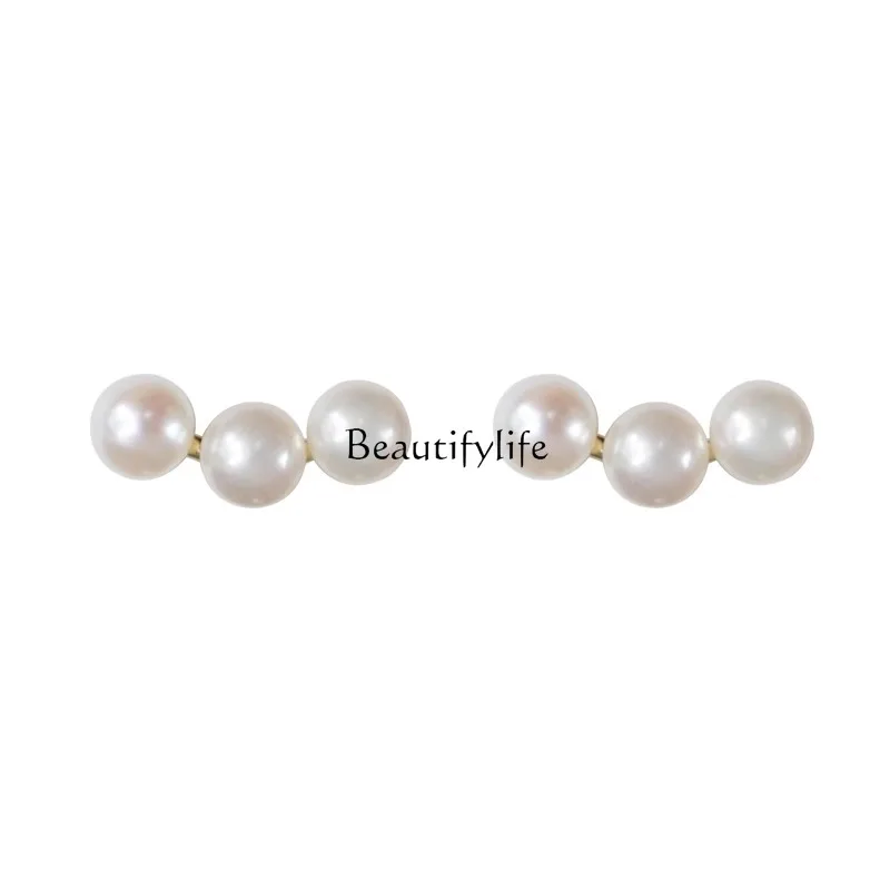 

Simple and unique design sense one-word pearl French temperament light luxury earrings