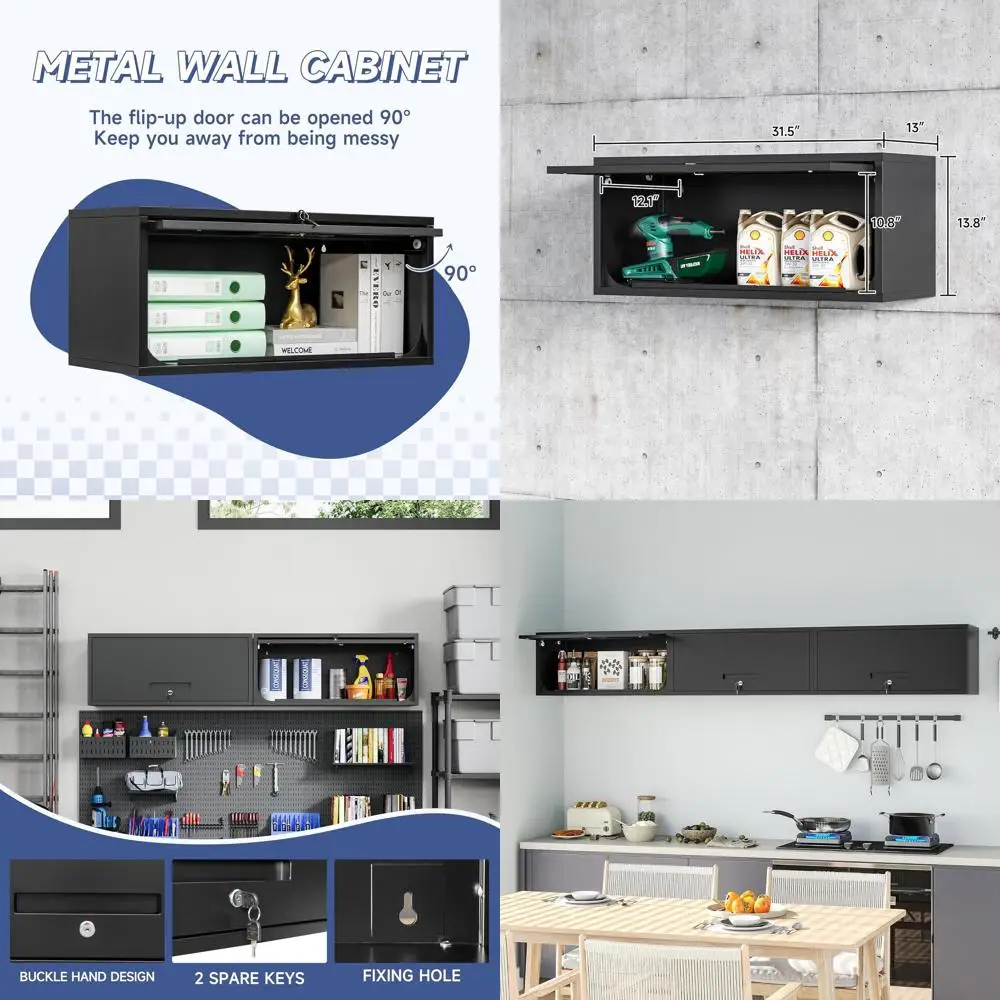 

Upright Wall-Mounted Storage Cabinet with Flip-Up Door for Garage, Warehouse, Home, and Office (Black, 1 Unit)