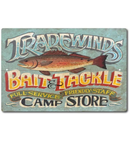 Rustic Bait and Camping Fishing Sign, Bait Sign, Marina Sign, Metal Tin Sign