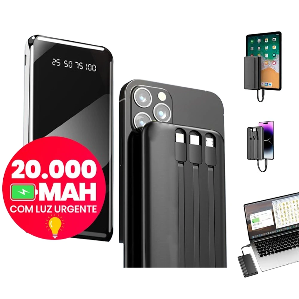 Powerbank 20000mah com Lanterna e Design de Favo de Mel, Carregador Portátil, Bateria Externa para Celular, Viagem