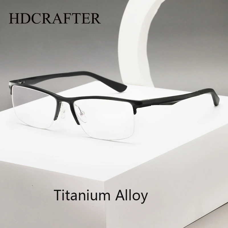 

HD Men Titanium Alloy Semi Rimless Eyeglasses Frame For Men Prescription Eyewear Flexible TR90 Legs IP Electroplating J808