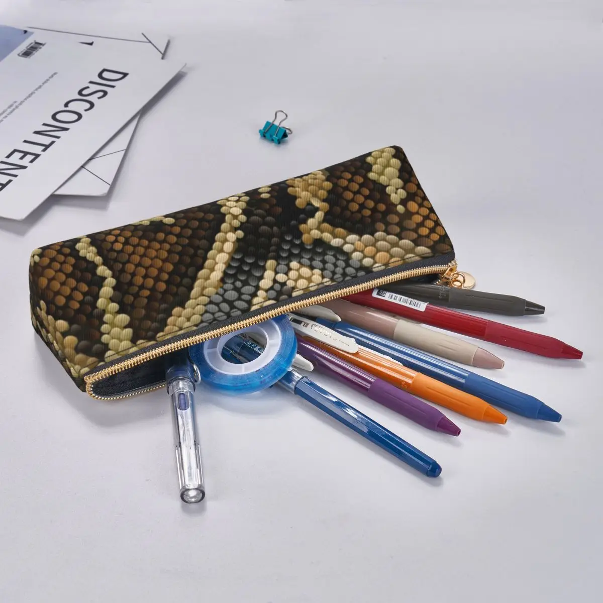 Snake Snakeskin Triângulo Lápis Python Skin Print Meninas Meninos Elementary School Zipper Lápis Caixa Kawaii Couro Pen Pouch