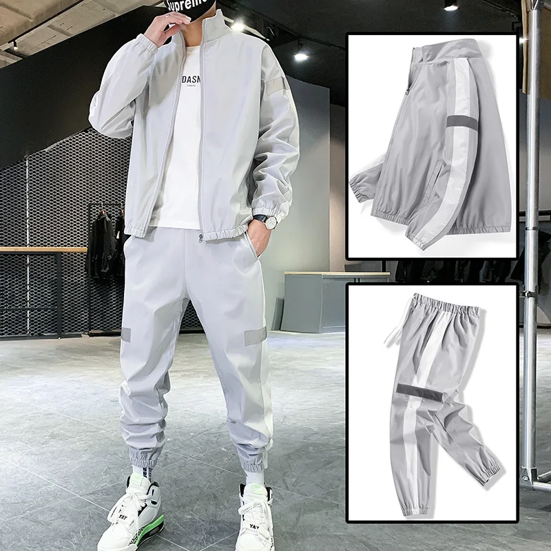 Chándal de moda para hombre al aire libre, ropa deportiva informal con capucha y cremallera, chaquetas y pantalones, conjuntos de 2 piezas, traje deportivo para correr de Hip Hop callejero