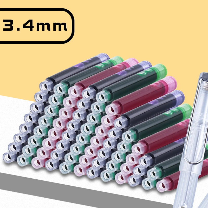 10-Pack Ink Refills for Fountain Pens - Wide 3.4mm Cartridges with 12 Colors (Blue, Orange, Pink, Red), Fast Replacement & Unive