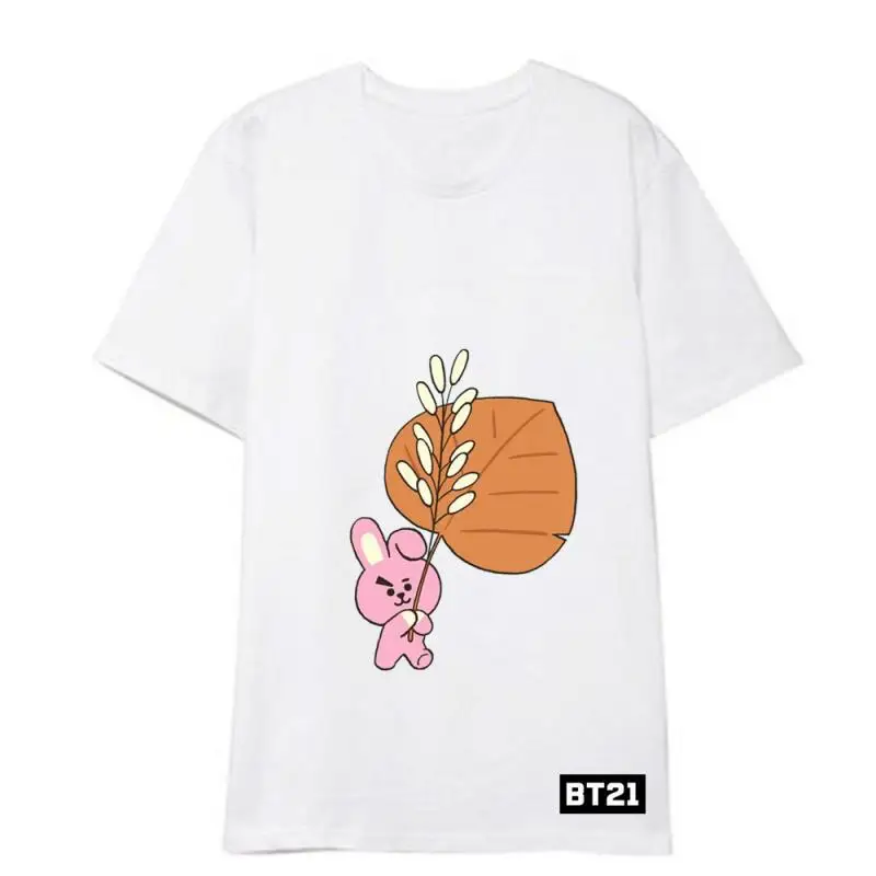 อะนิเมะการ์ตูน Bt21 Tata Chimmy Cooky แขนสั้น T2K ฤดูร้อนใหม่แฟชั่นหลวมเสื้อยืดนักเรียนเสื้อลําลองคู่สวมใส่ของขวัญ