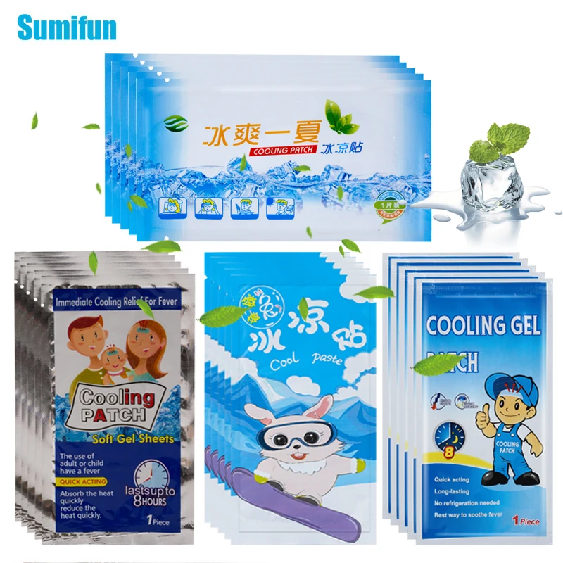 

4Types Cooling Patch Ice Gel Baby Fever Down Pads Relieve Headache Heatstroke Medical Plaster Lower Temperature Polymer Hydrogel